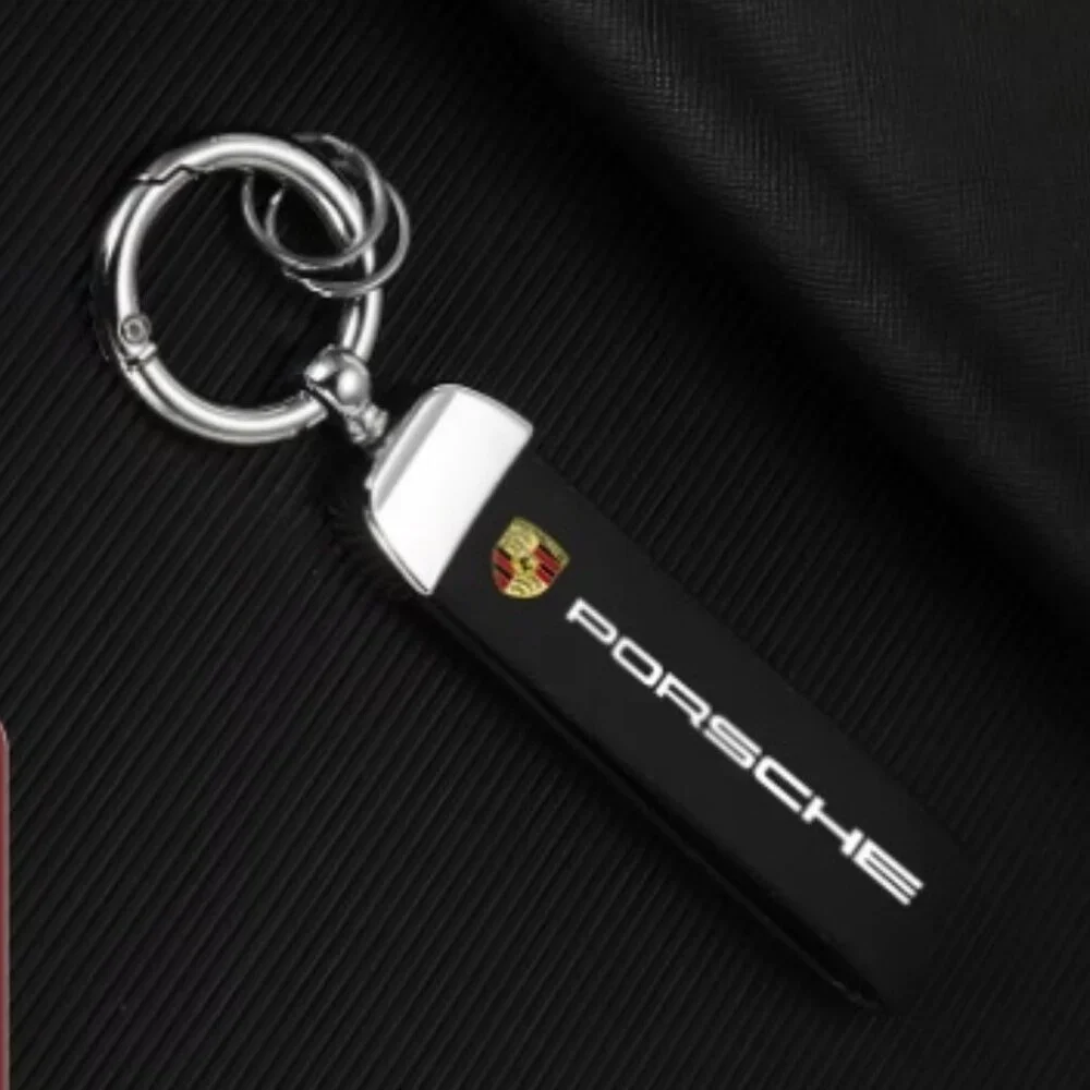 New Black PORSCHE STUTTGART HOTROD Leather Crest KeyRing Key Ch… - Picture 3 of 14